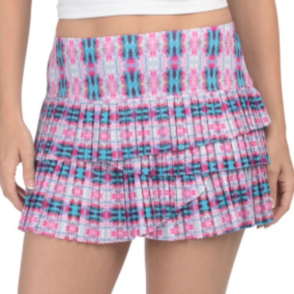 Lucky in Love Pink and Turquoise Pleated Mini Skirt